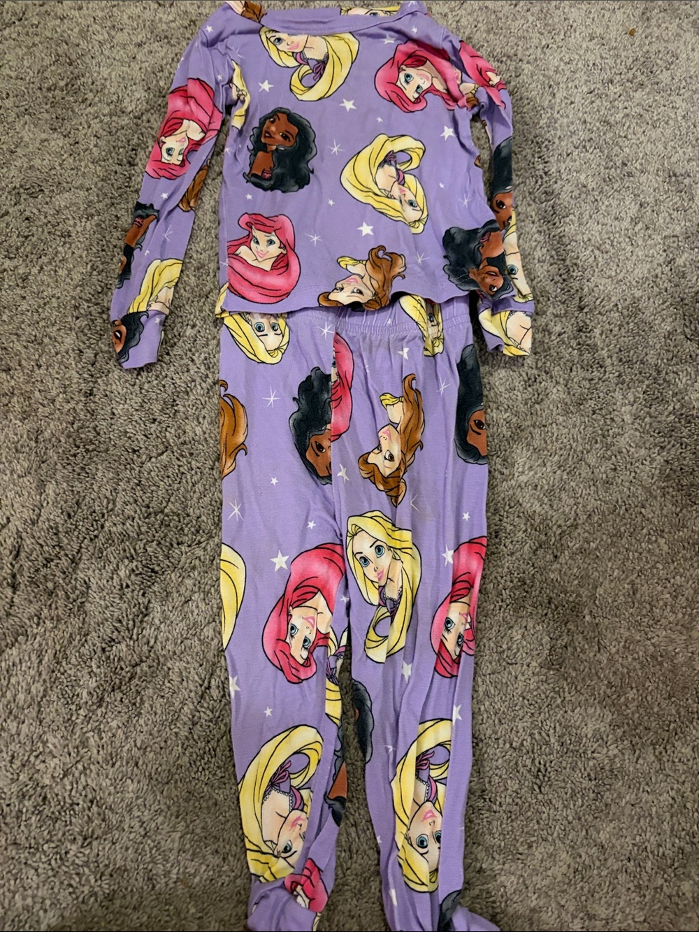 Disney Purple Girls Princess Faces Pajama Set